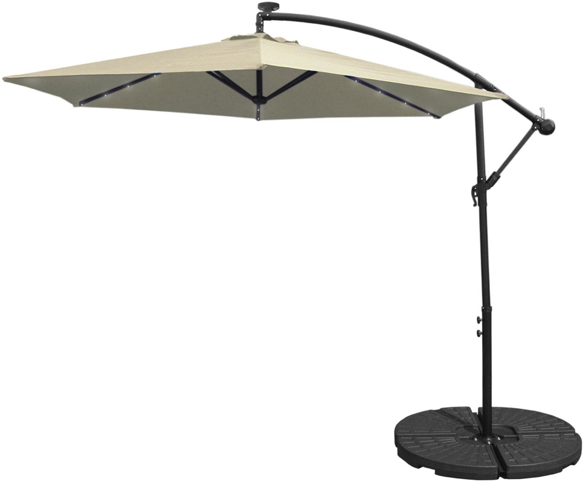 Crème Zweefparasol met Ronde Basis Kantelbaar 3M Schaduw 24 LED UV-Bescherming (5055986162131)