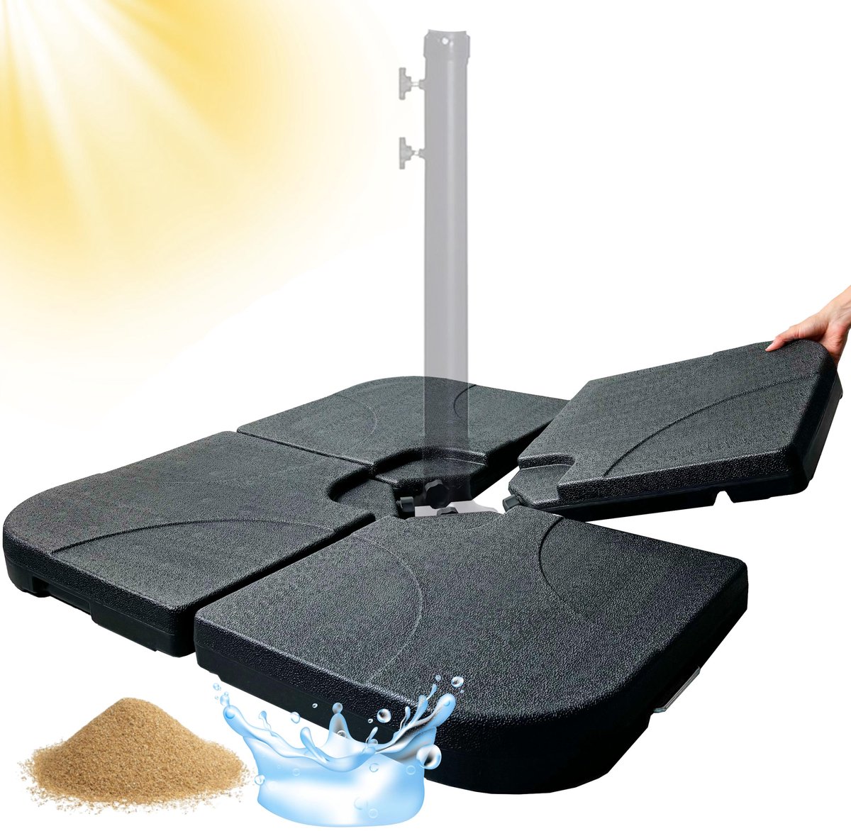 Parasolvoet Vulbaar 50x50cm - Parasoltegels voor Kruisvoet - Parasolvoeten Zweefparasol - Parasolhouder - Zwart - Silvergear (8711568101048)