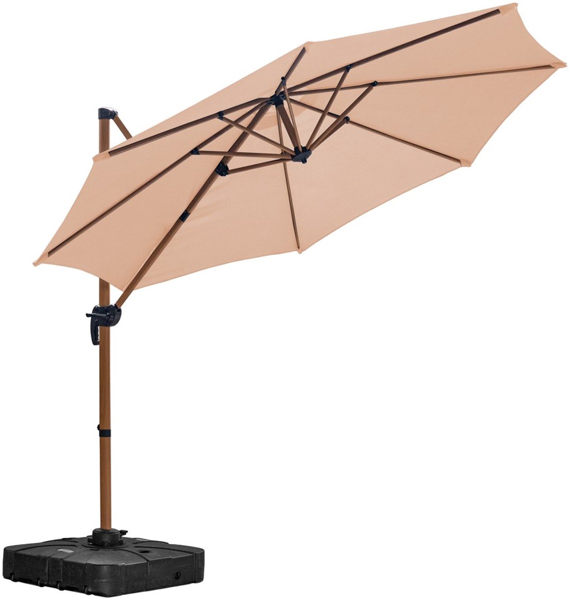 ROMA S - Zweefparasol 300 cm - Beige - Aluminium Frame - Draaibare Basis & Kantelbaar Scherm - Modern Tuinontwerp (5907768278823)