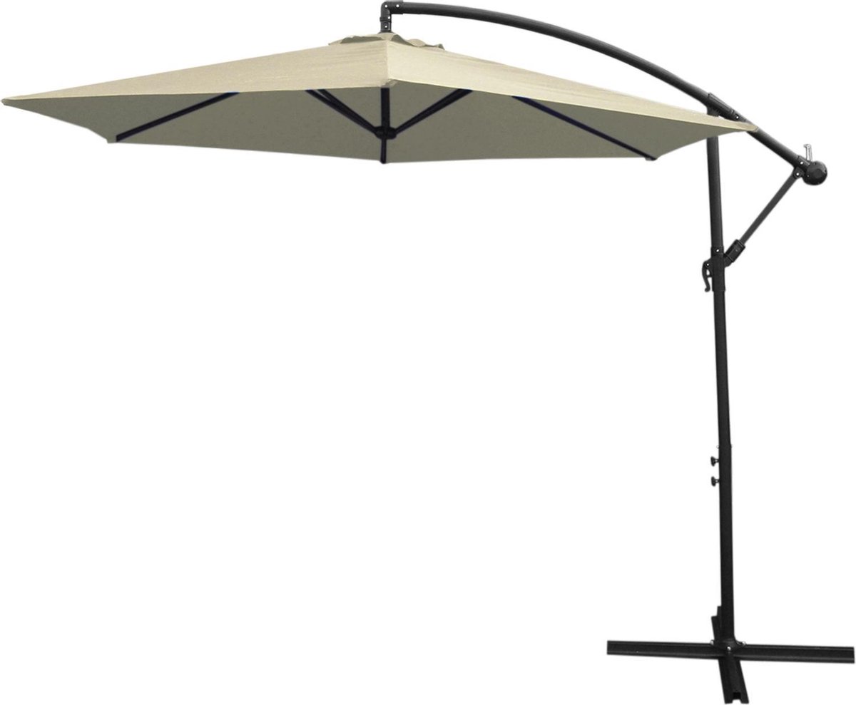 Zweefparasol - Crème - 247x300x300 cm - Draai- en kantelbaar - Incl. Beschermhoes - UV bescherming (5055986141402)