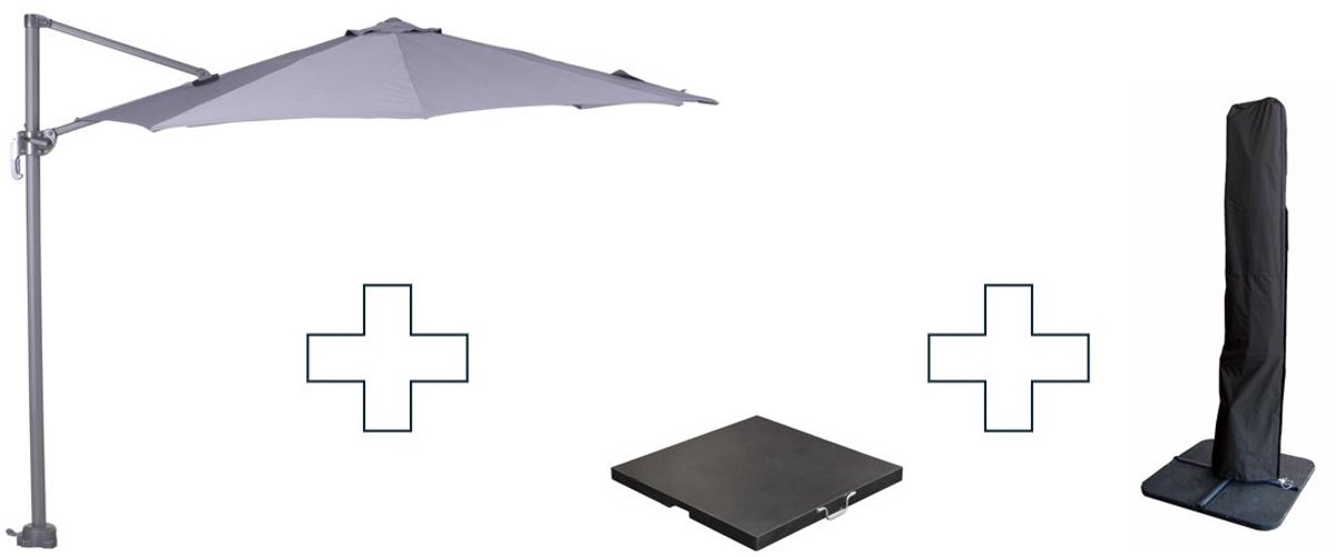 Zweefparasol Hawaii S - met voet en hoes - Lichtgrijs - 300 cm (8713002900415)