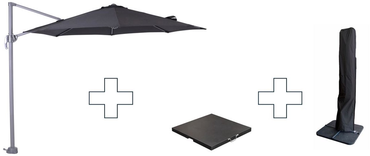 Zweefparasol Hawaii S - met voet en hoes - Zwart - 300 cm (8713002900422)