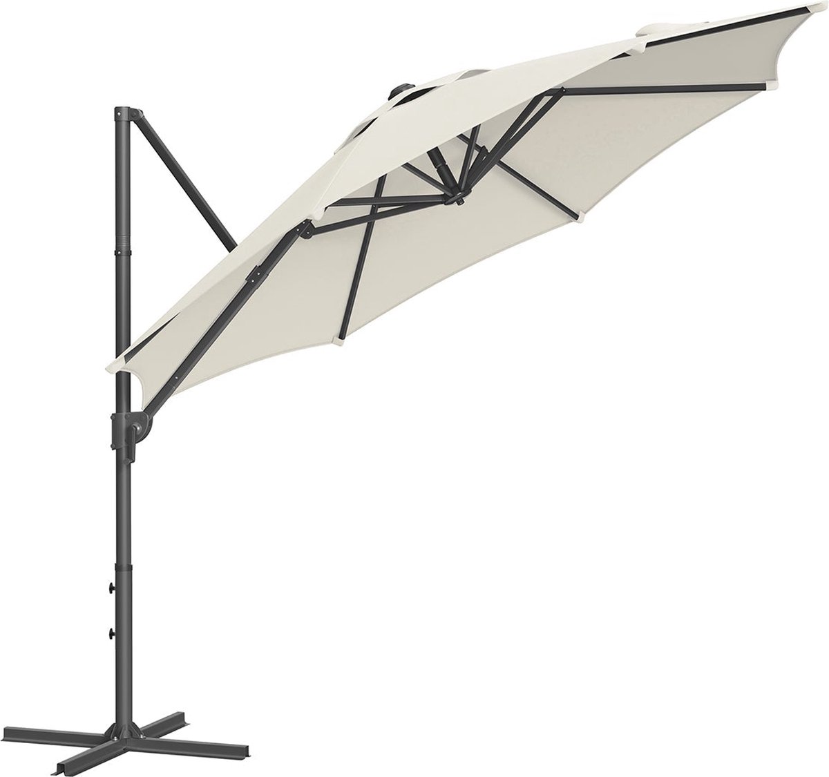 Zweefparasol - Terraszonnescherm - Buitenparasol - UPF 50+ Bescherming - Ø 300cm x 240cm - Wit (6097646543569)