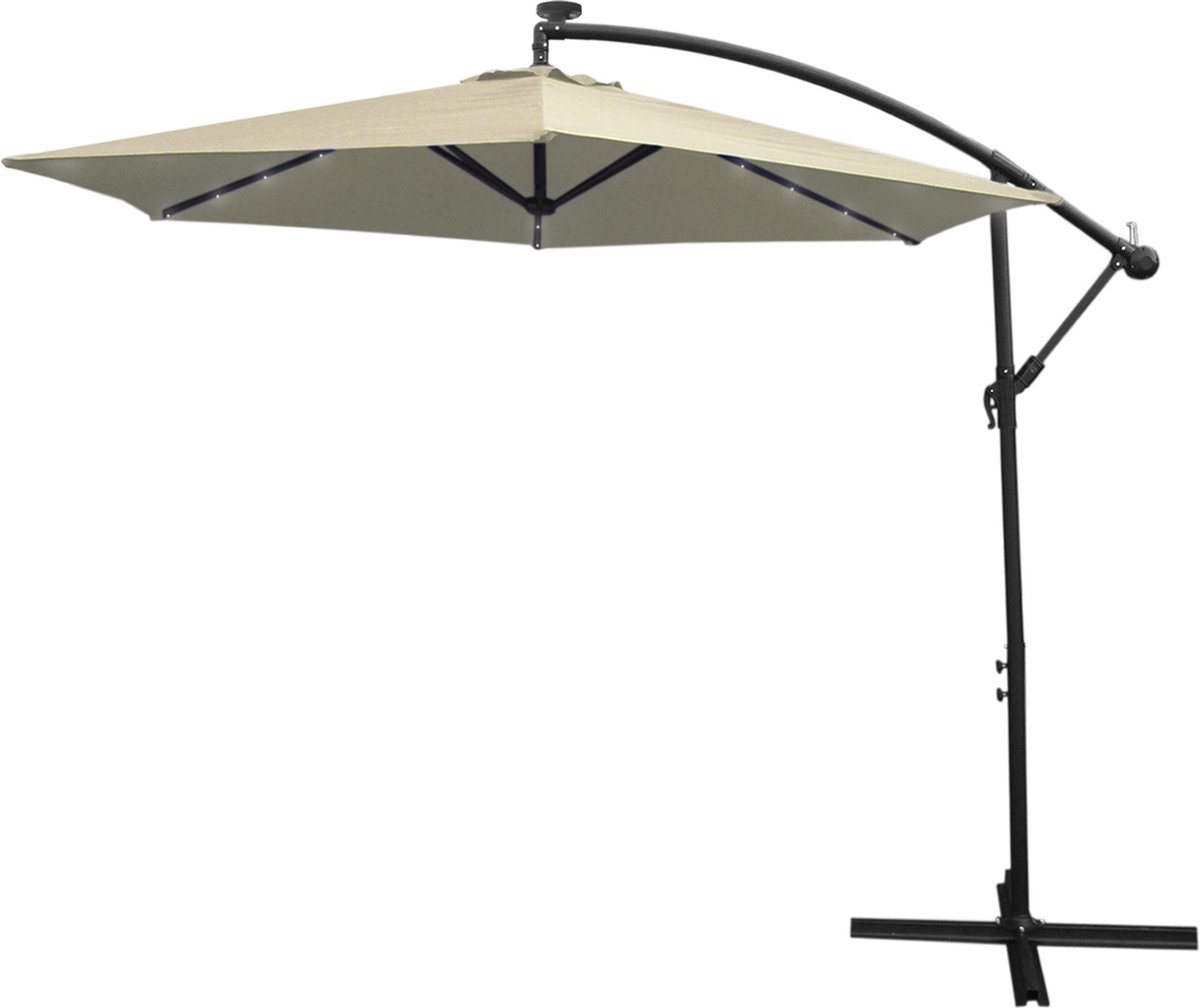 Zweefparasol met LED verlichting 300 cm Crème - Kantelbaar 360 ° UV-bescherming -Inclusief Waterdichte Beschermhoes - 24 LED lampjes- Hangparasol Parasol Tuin (5055986155935)