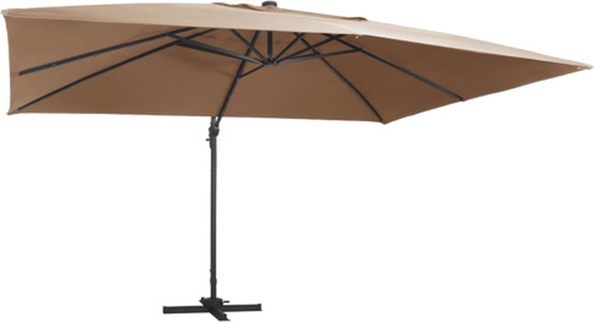 vidaXL - Zweefparasol - met - LED - en - aluminium - paal - 400x300 - cm - taupe (8719883759081)