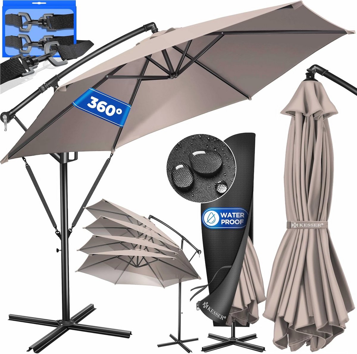 Aluminium Zweefparasol met Afdekking en Windscherm - UV-bestendig en Waterafstotend (6151810712707)