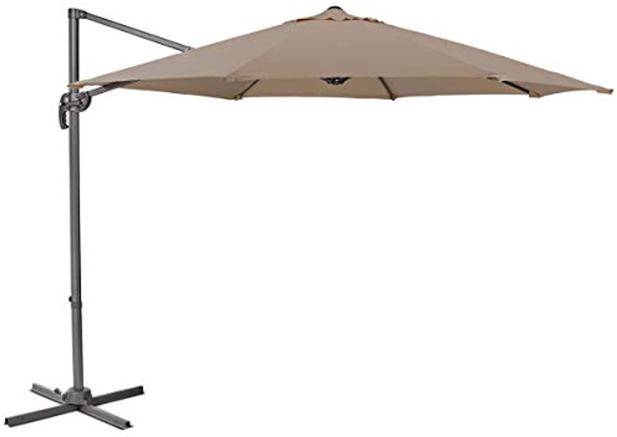 Aluminium Zweefparasol met Standaard en 360° Hefboomconstructie - Kantelbare Tuinparasol (6154011236225)