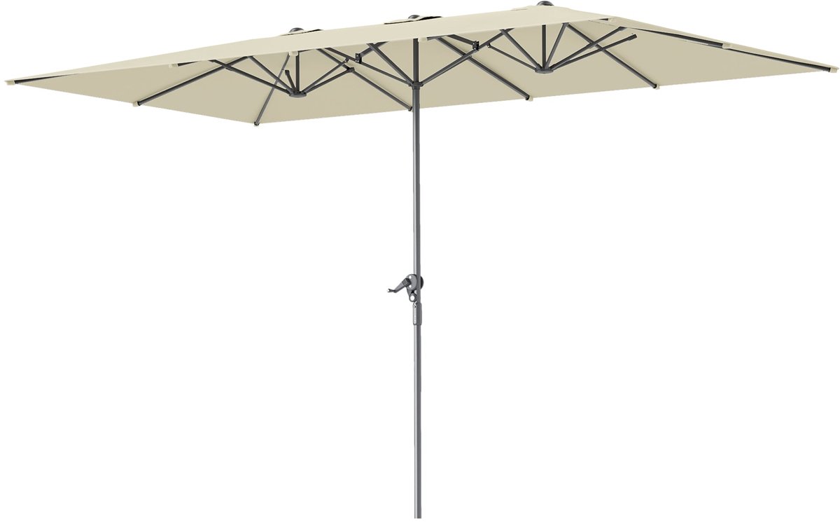 Dubbele Parasol - XXL Zonneparasol - Stokparasol - Terrasparasol - Buitenparasol - Cranksysteem - UV50+ Bescherming - 451x264 cm - Aluminium Frame - Crème Wit (8721391269082)