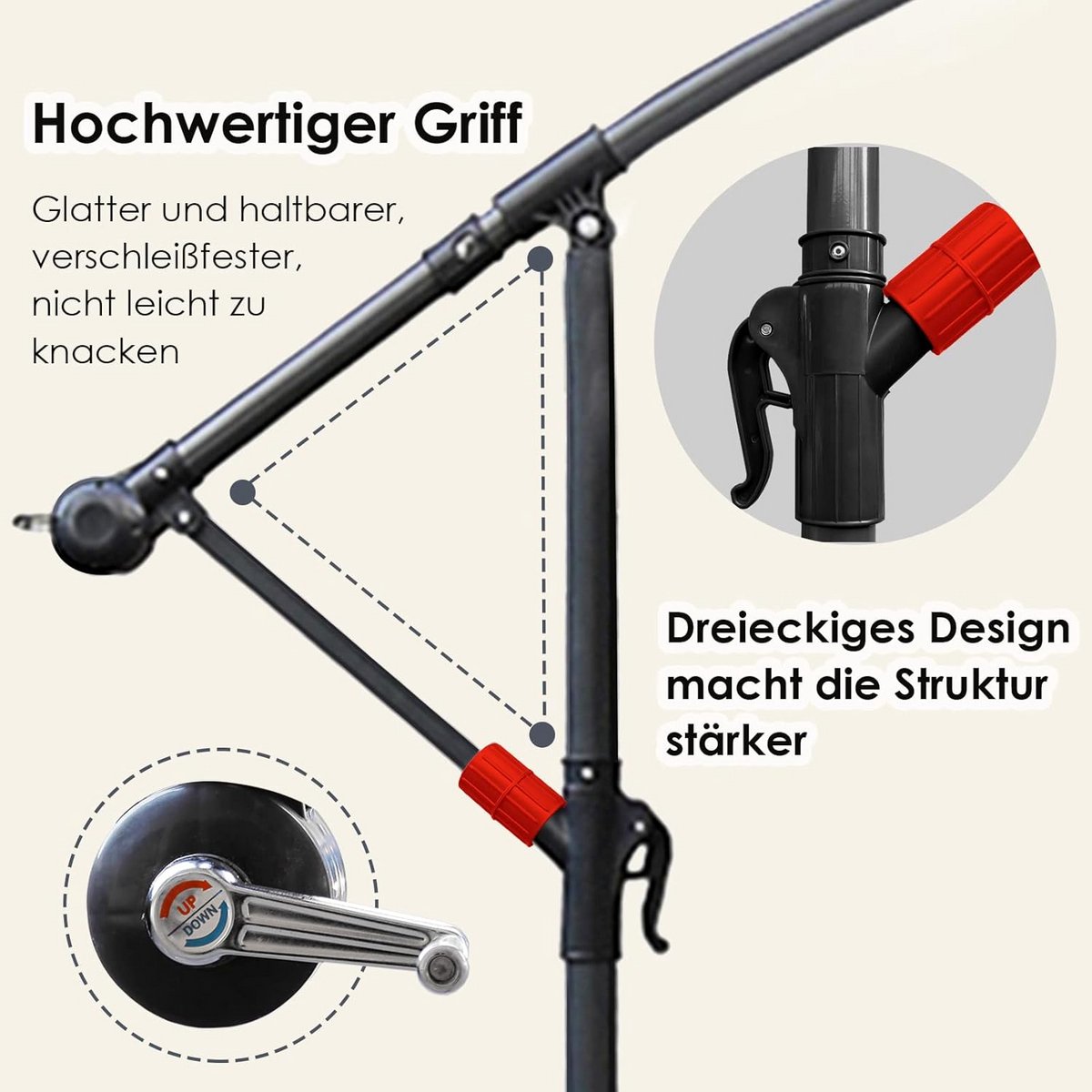 Grote zweefparasol voor tuin en balkon, 350/300 cm, met stevige standaard (9101060705414)