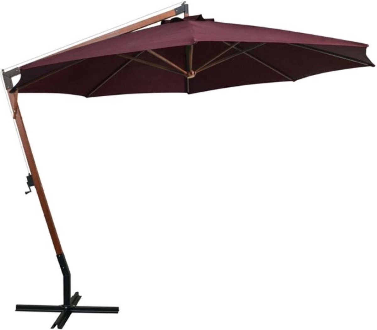 Hangende parasol Bordeaux Rood Donkerrood Dennenhout | Watervast - UV bestendig - Kleurvast | Zweefparasol - Massief houten paal Bamboe | Stabiel - 290 cm hoog | Tuin decoratie - Parasol - Zonparasol - Tuinparasol (6097231810861)