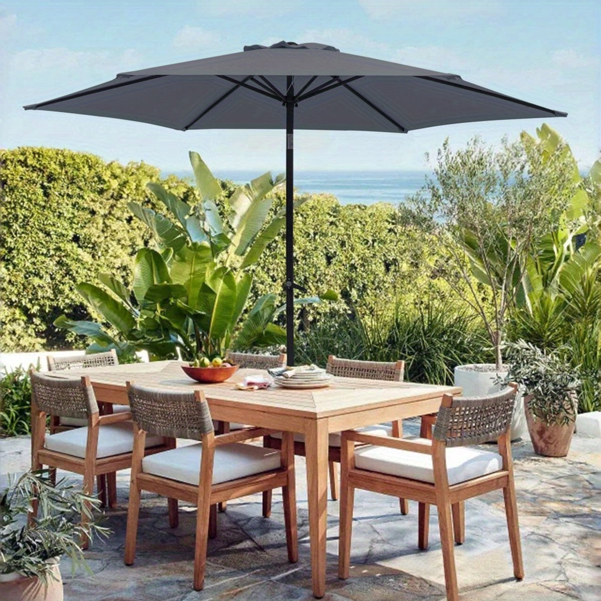 Parasol - Stokparasol - Balkonparasol - Zweefparasol - Strandparasol - 270 cm Diameter - Duurzaam Waterafstotend Doek - Stevig IJzeren Frame - Opvouwbaar & Draagbaar - Modern Grijs (8721391276745)