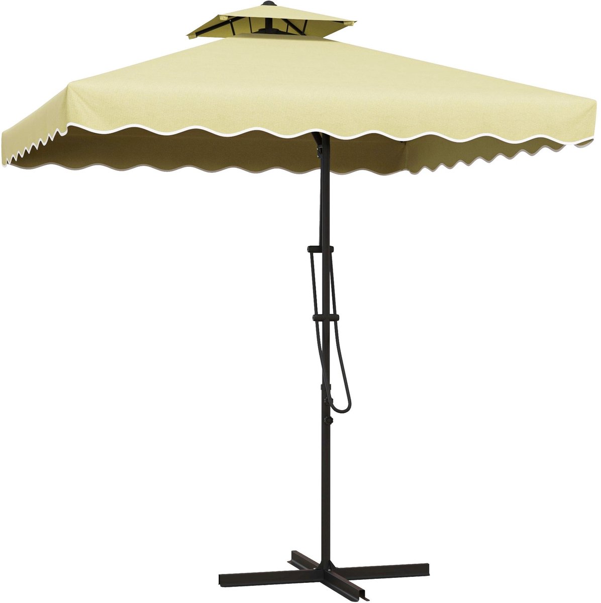 Parasol - Tuinparasol - Balkonparasol - Stokparasol - Terrasparasol - Decentraal Zijpaal - 2,5x2,5 m - Metalen Frame - Beige Polyester - Kruisvoet - Slingerbediening (8721391361700)