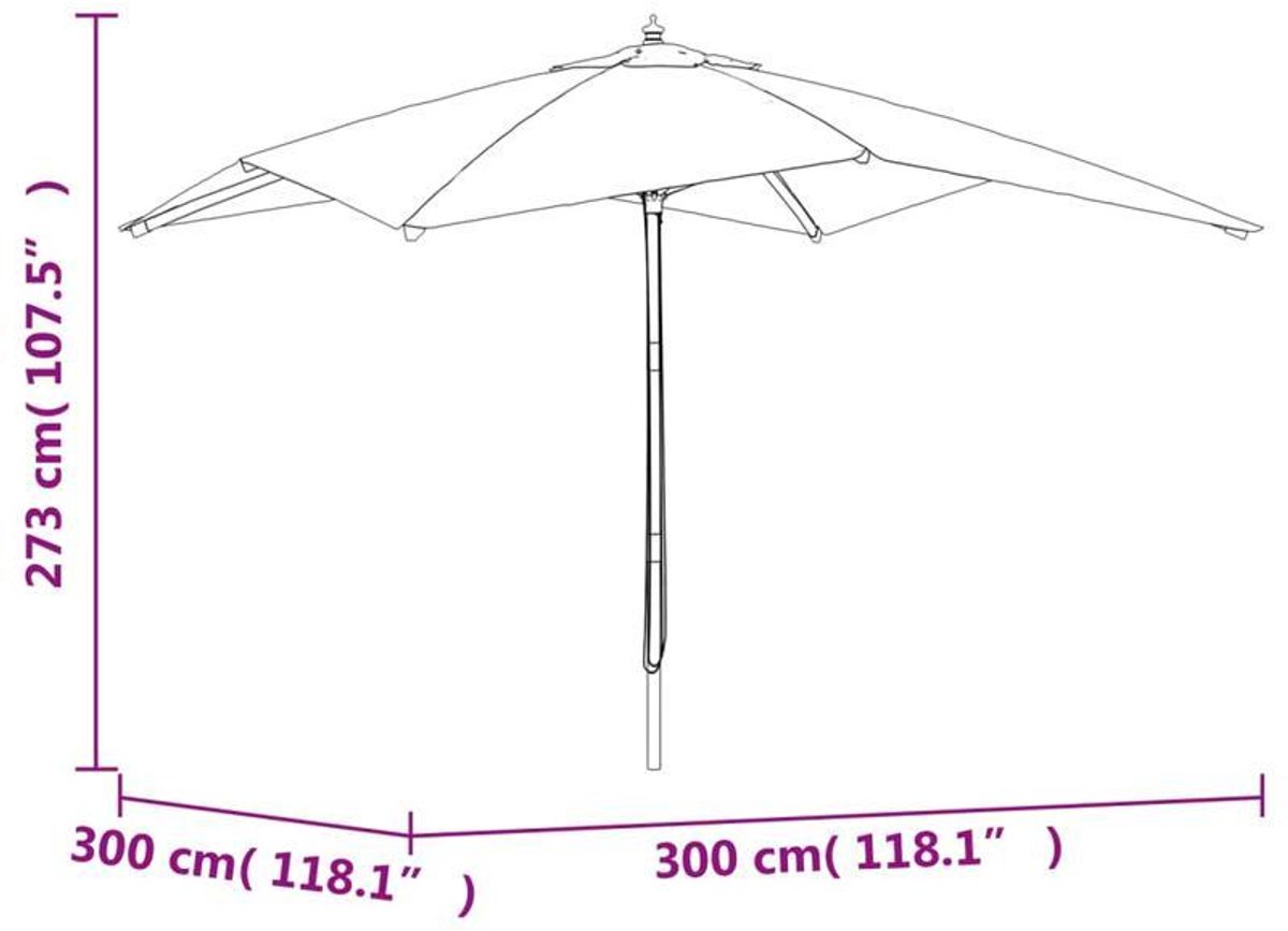 Parasol - Tuinparasol - Stokparasol - Zwembadparasol - Strandparasol - Houten Paal - Zandkleurig - 300x300x273 cm - UV-Bescherming - Waterafstotend (8721391305544)