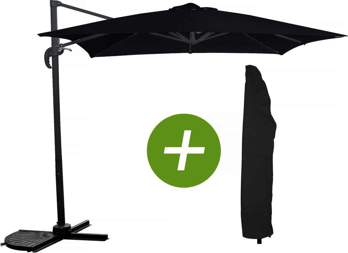 Parasol vrijhangend tuin zweefparasol "Soleil" - Vierkant - 2,5 x 2,5 m - Zwart + beschermhoes parasol (3700746482456)