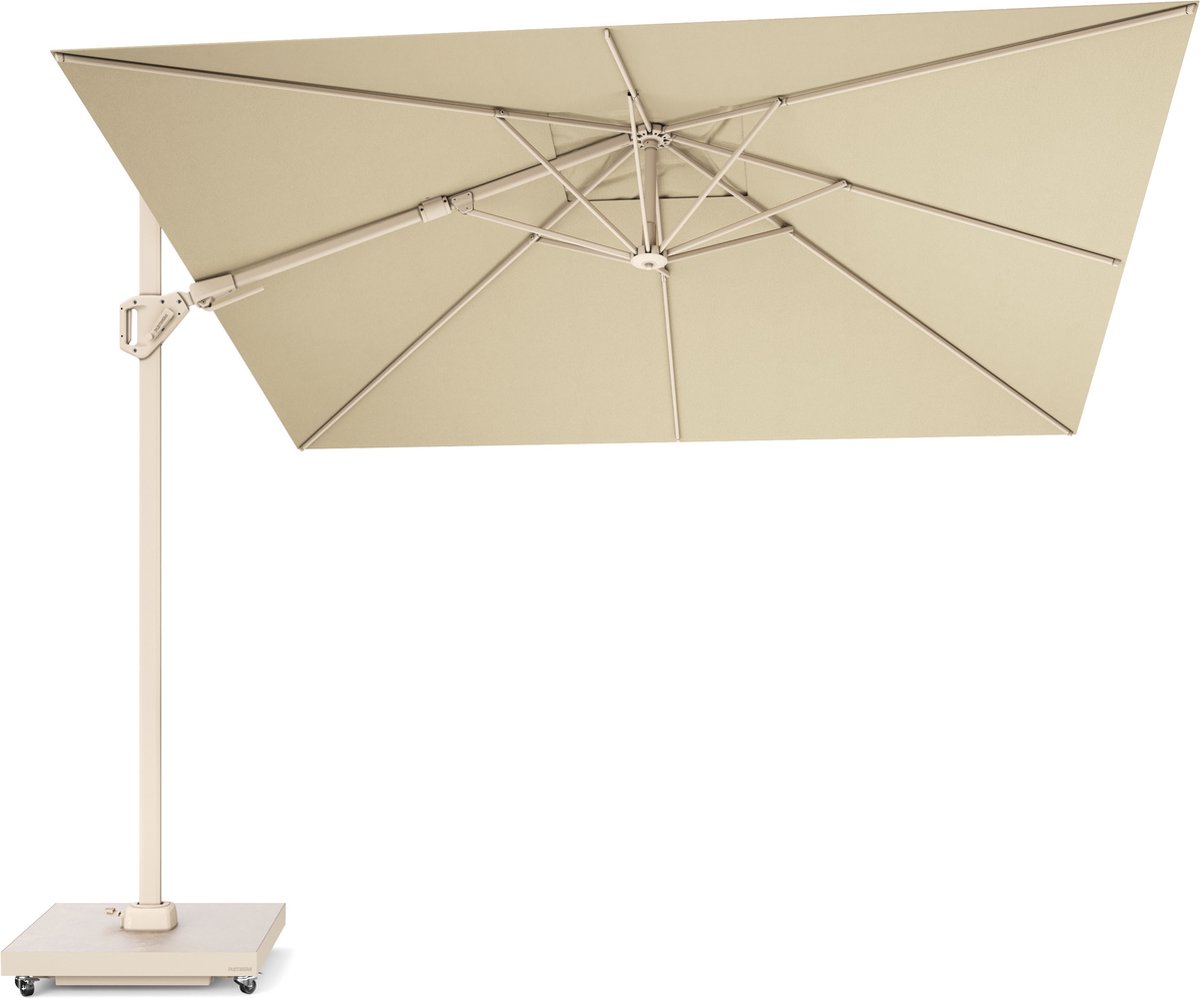 Platinum Sun & Shade - Zweefparasol - Challenger T² Premium - 300x300cm - Sandstone - Champagne - Dubbel Kantelbaar - 360° Draaibaar - 98% UV protectie (8721077130453)