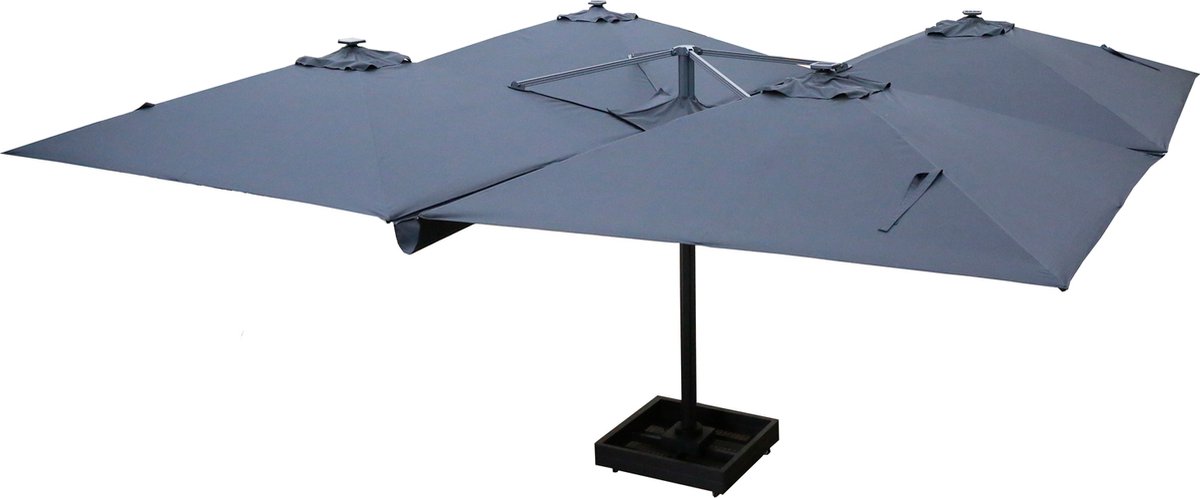 Vierdubbele zweefparasol - Horecaparasol - 4 doeken van 3x3 m - Grijs (8720648747687)