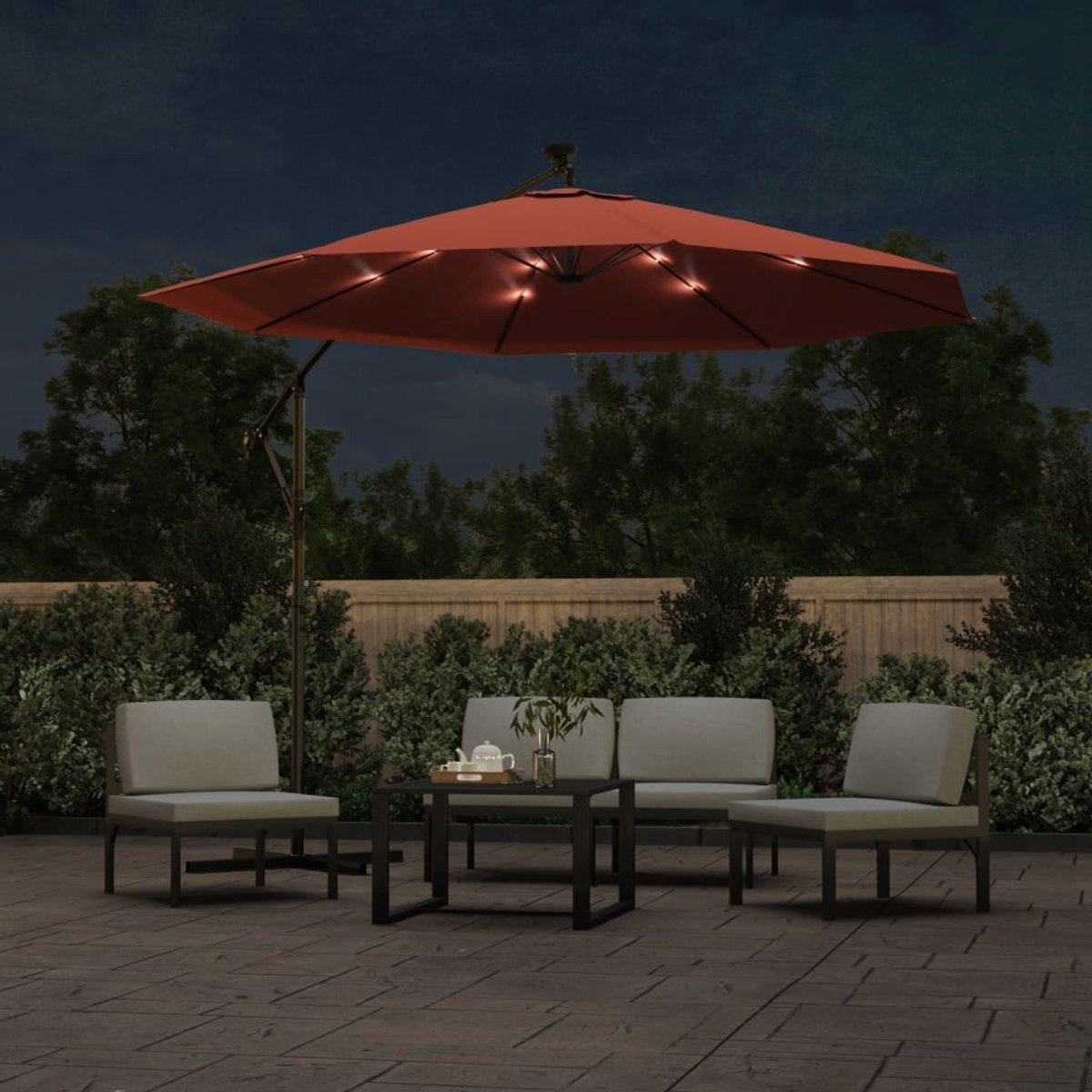 ZweefParasol | Zonnescherm | Tuinparasol met LED-verlichting en stalen paal terracottakleur (6932537147887)