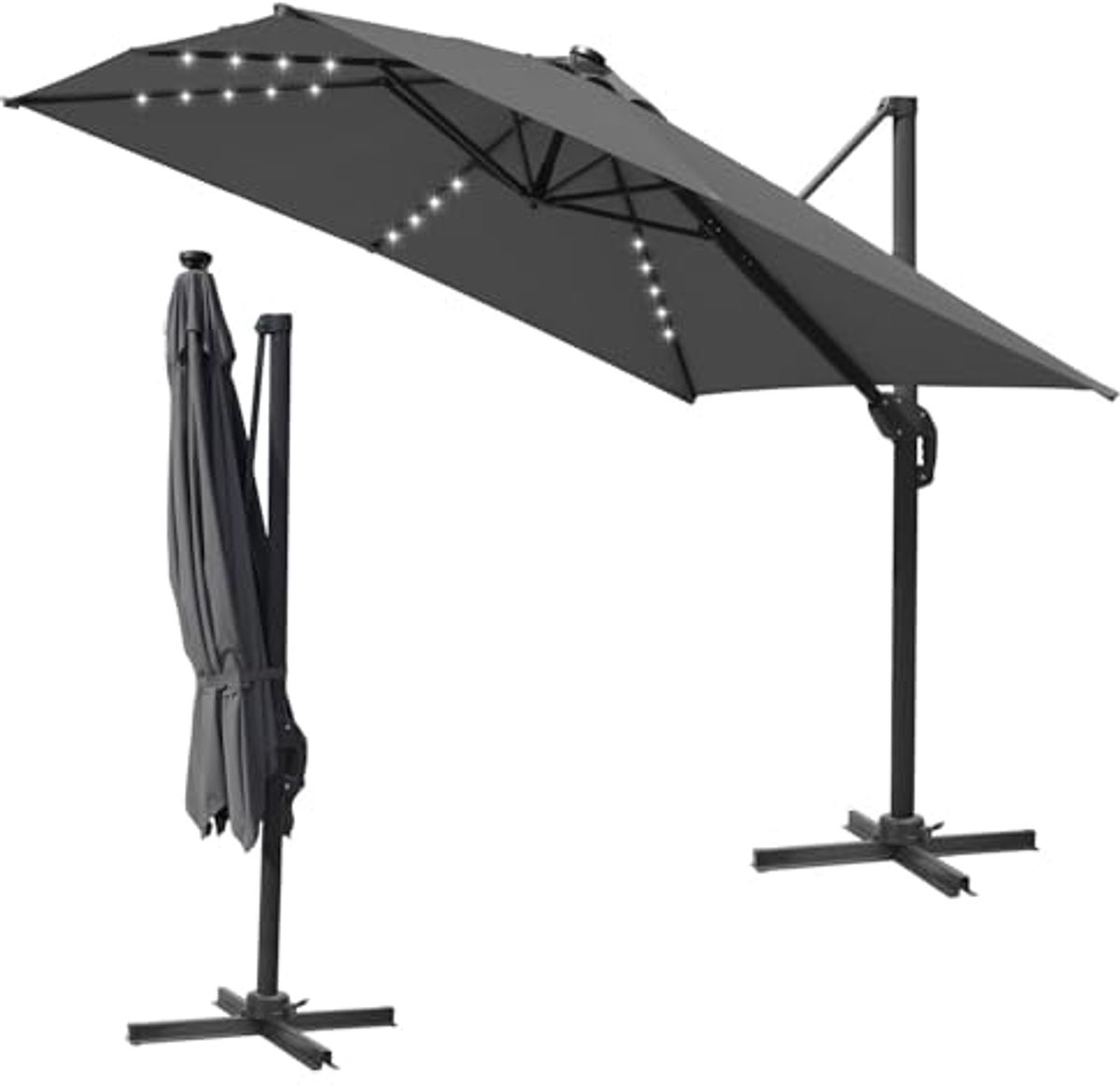 Zweefparasol 300 x 300 cm - Rechthoekig, Draaibaar & Kantelbaar - Terrasparasol met UV50+ Bescherming (6153926221210)