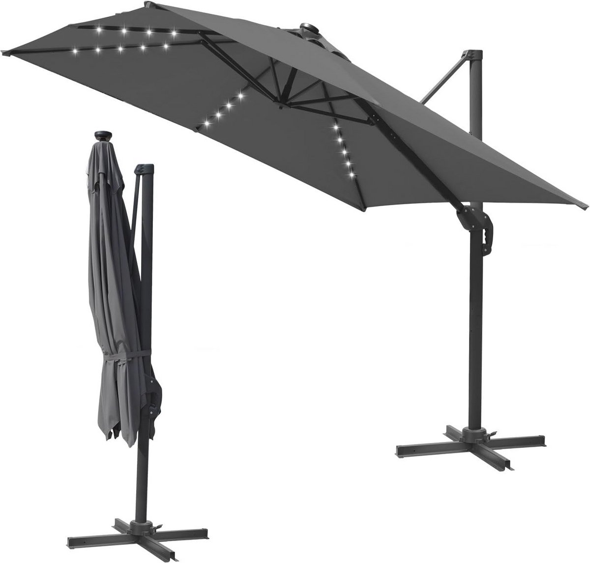 Zweefparasol 300 x 300 cm - Rechthoekig, Draaibaar & Kantelbaar - Terrasparasol met UV50+ Bescherming (9101035204720)