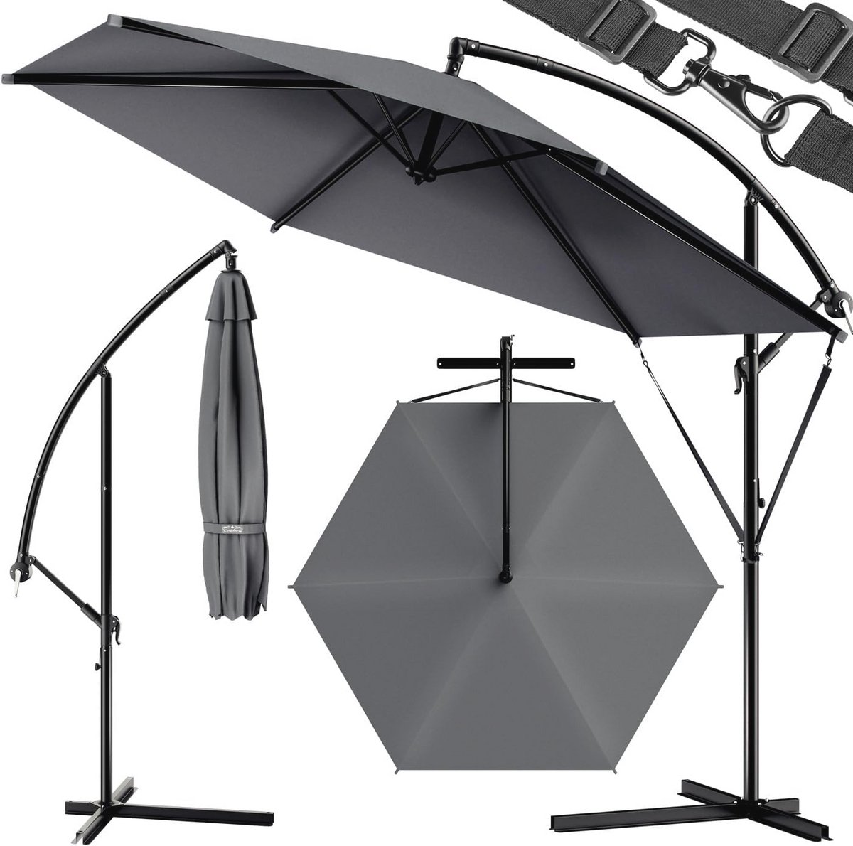 Zweefparasol Ø 330 cm met Windbescherming - Draaibaar & Kantelbaar Aluminium Tuinparasol (6151811437494)