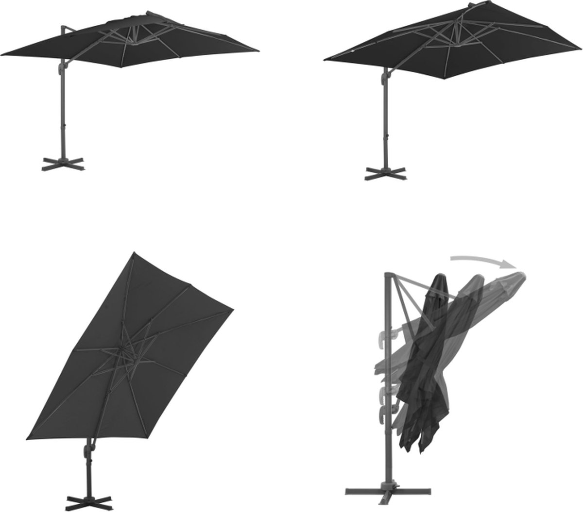 vidaXL Zweefparasol met aluminium paal 300x300 cm antracietkleurig - Zweefparasol - Zweefparasols - Parasol - Tuinparasol (8721115522622)