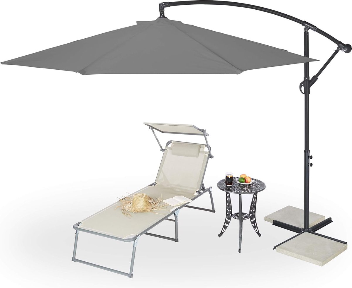 zweefparasol met voet, ∅ 300 cm, met hoes, zwengel, draaibaar, stabiel, XXL parasol met kruisvoet, grijs (8721022861074)