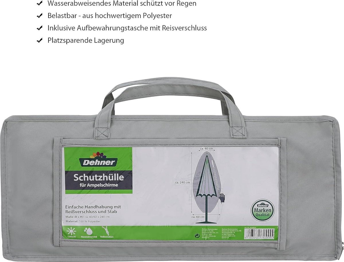 Beschermhoes voor zweefparasol - 240 x 60 cm - grijs - polyester - waterdicht (9503144359917)