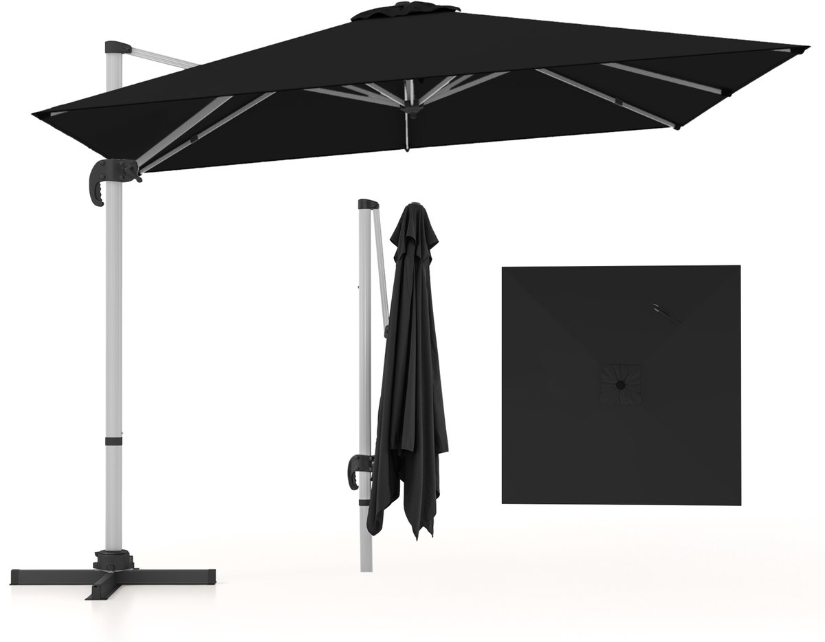 COSTWAY Parasol, rechthoekig, 300 x 300 cm, grote zweefparasol met zwengel, kantelbaar, 360° draaibaar, terrasparasol, marktscherm voor tuin, terras, balkon (0015706482739)