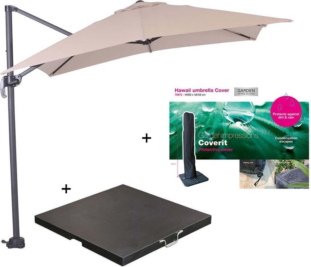 Garden Impressions Hawaii zweefparasol S 250x250 - donker grijs/ecru met 60 kg parasolvoet en parasolhoes (7438247313349)