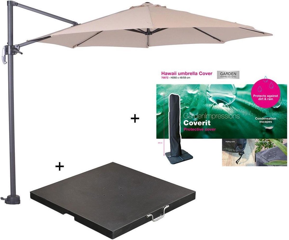 Garden Impressions Hawaii zweefparasol S Ø300 - donker grijs/ecru met 60 kg parasolvoet en parasolhoes (7438247313394)
