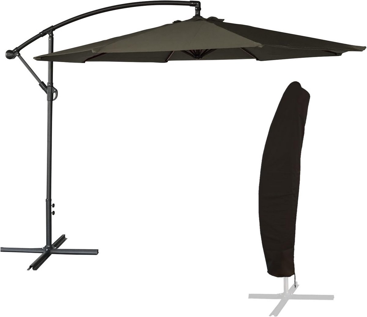 Grote Ronde Zweefparasol 3 Meter Grijs met Slacentrale en Beschermhoes (9101066063983)