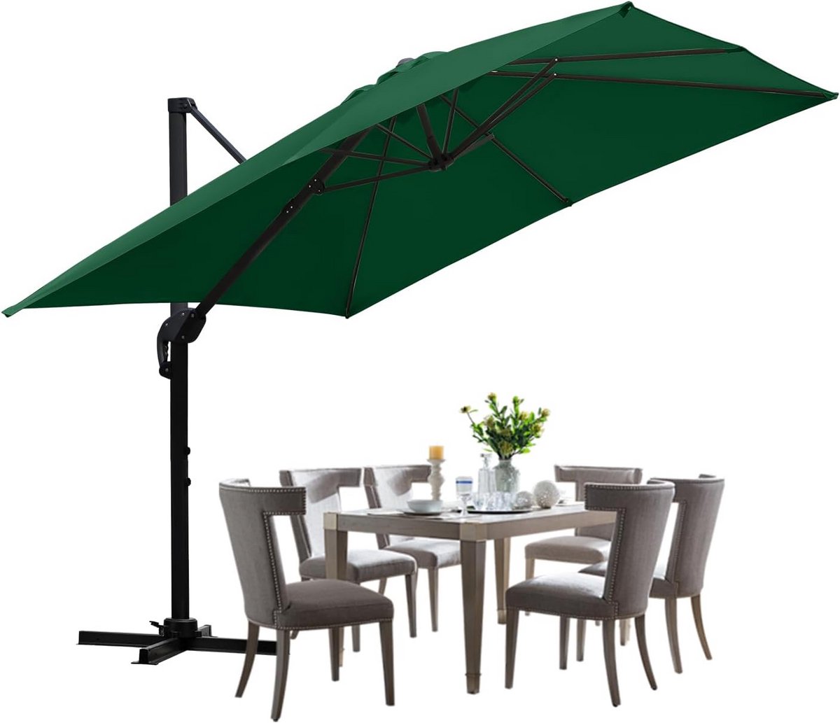 Grote Zweefparasol 300x300 cm - 360 Graden Draaibaar & Kantelbaar - UV50+ Zonwering voor Tuin en Terras (9101059361584)