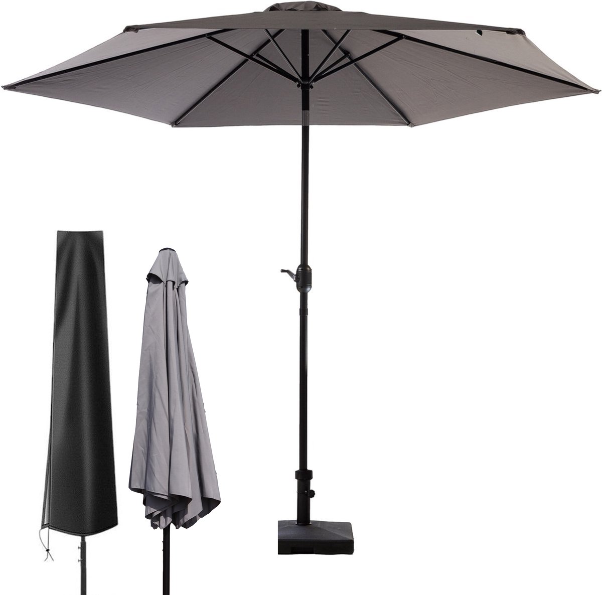 MaxxGarden Stokparasol - tuin en balkon parasol - opdraaisysteem - 300 cm - Antraciet - Incl. Parasolhoes (5404022215544)