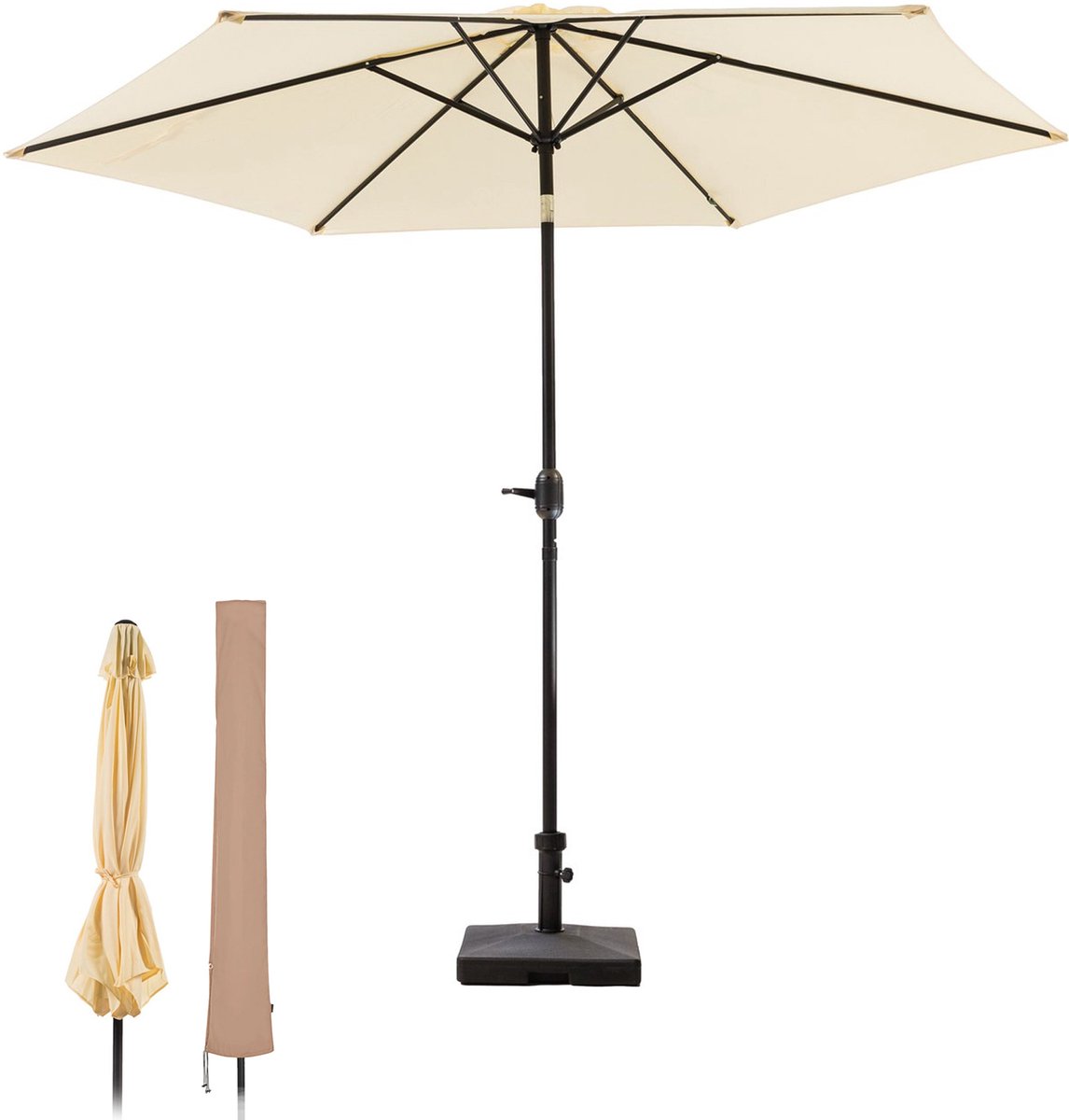 MaxxGarden Stokparasol - tuin en balkon parasol - opdraaisysteem - 300 cm - Creme - Incl. Parasolhoes (5404022209000)