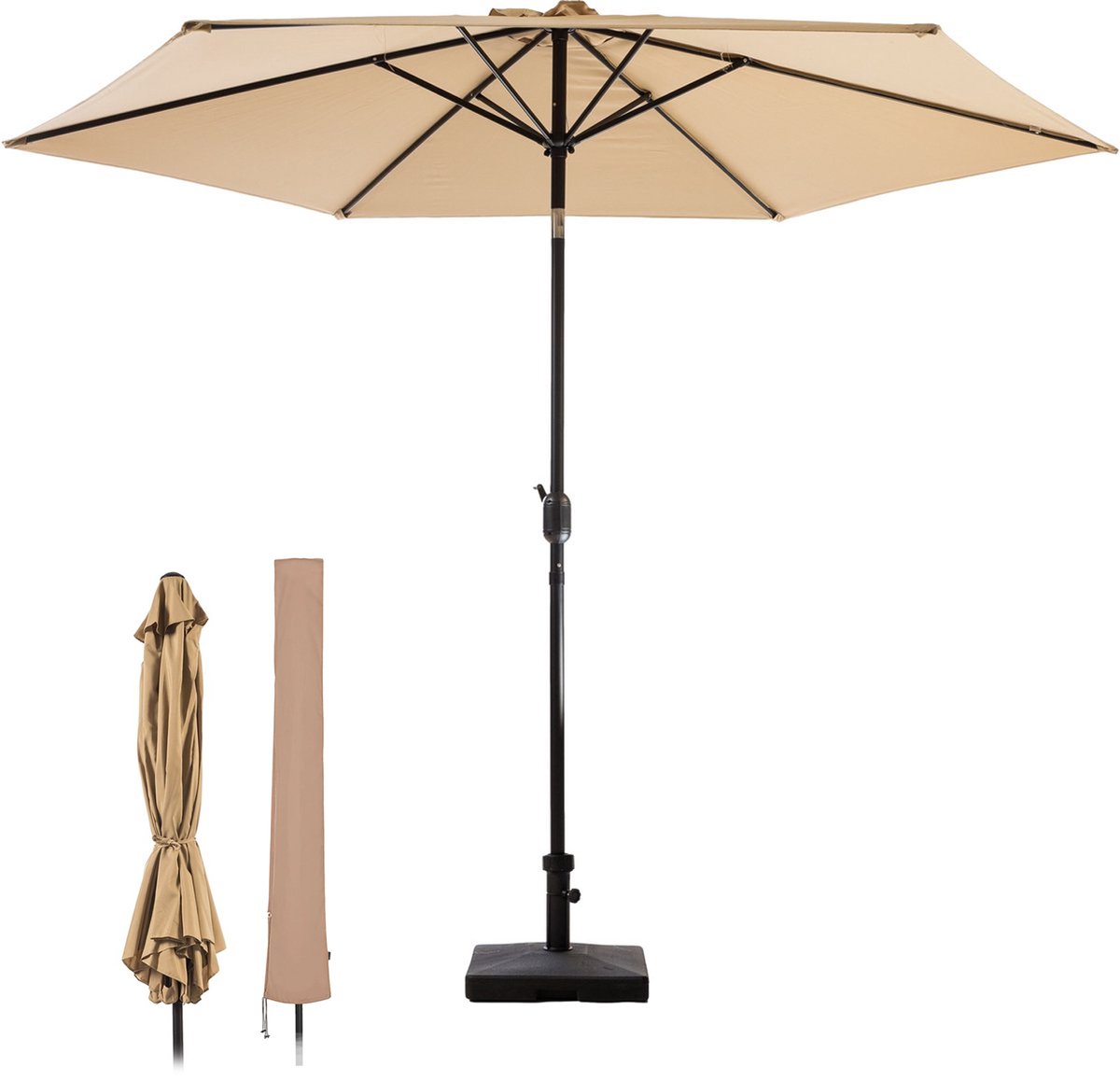 MaxxGarden Stokparasol - tuin en balkon parasol - opdraaisysteem - 300 cm - Taupe - Incl. Parasolhoes (5404022216886)