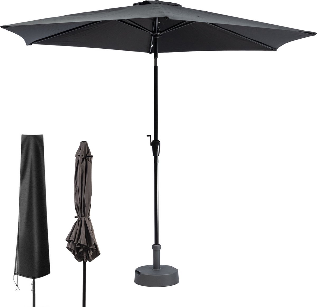 MaxxGarden Stokparasol - tuin en balkon parasol - opdraaisysteem - 300 cm - Zwart - Incl. Parasolhoes (5404022209017)