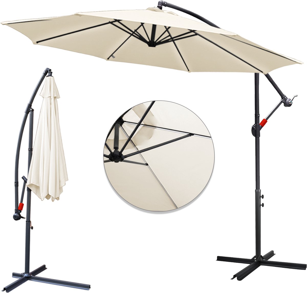 Parasol met Standaard 350 cm - Zonwering voor Balkons, Tuinen en Terrassen - Grote Zweefparasol met Zwengelsysteem - Stevig Frame - Beige (9178524816139)