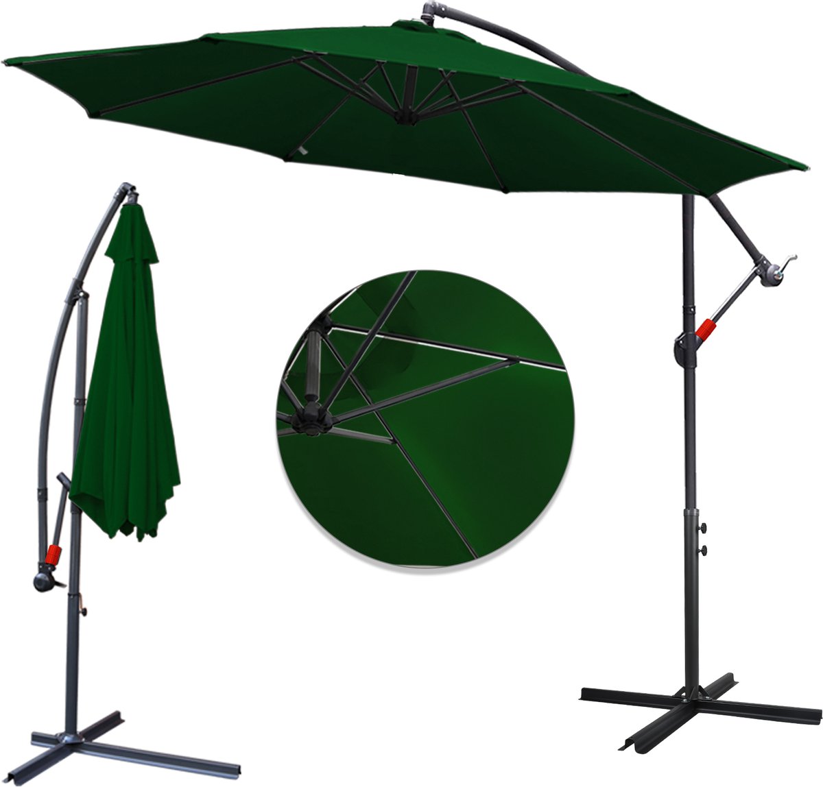 Parasol met Standaard 350 cm - Zonwering voor Balkons, Tuinen en Terrassen - Grote Zweefparasol met Zwengelsysteem - Stevig Frame - Groen (9178524816115)