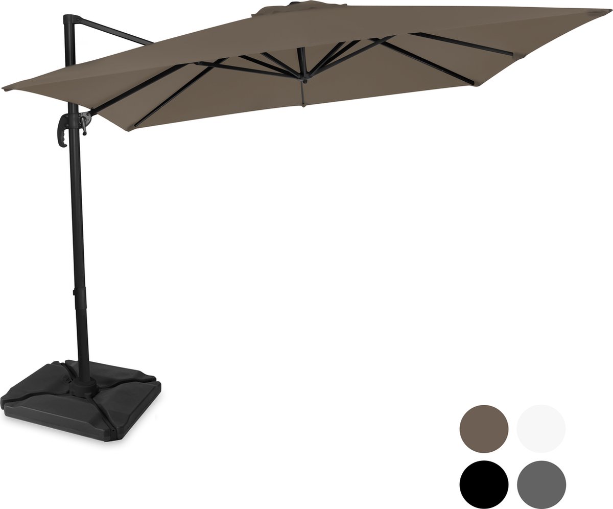 VONROC Premium Zweefparasol Pisogne 300x300cm - Incl. vulbare tegels, kruisvoet & beschermhoes - Vierkante parasol - 360 ° Draaibaar - Kantelbaar - UV werend doek - Taupe (8717479104963)