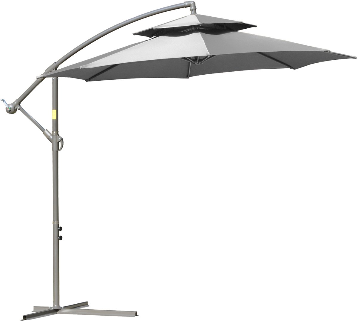 Zweefparasol - 267 x 245 cm - Met Dubbel Dak En Slinger - Inclusief Kruisvoet - Polyester - Lichtgrijs (8901660553566)