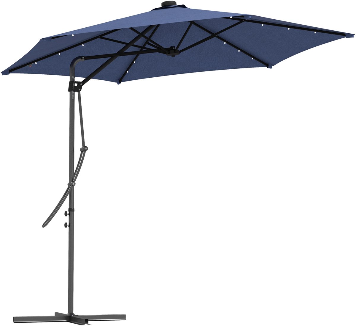 Zweefparasol - 290 x 260 cm - Met Led En Slinger - Inclusief Kruisvoet - Polyester - Donkerblauw (8901660553467)