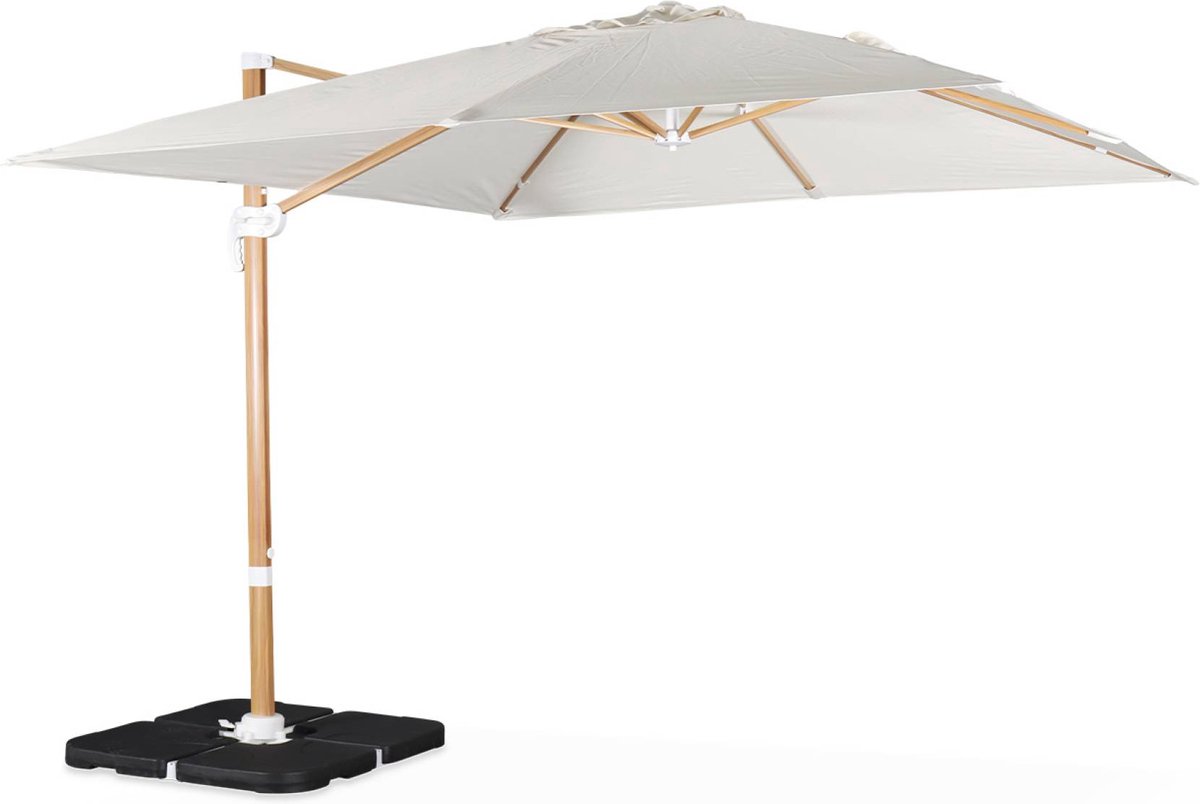 sweeek - Vierkante zweefparasol 3x3m, 360° draaibaar + set van 4 verzwaarde tegels 50x50cm (3701672508920)