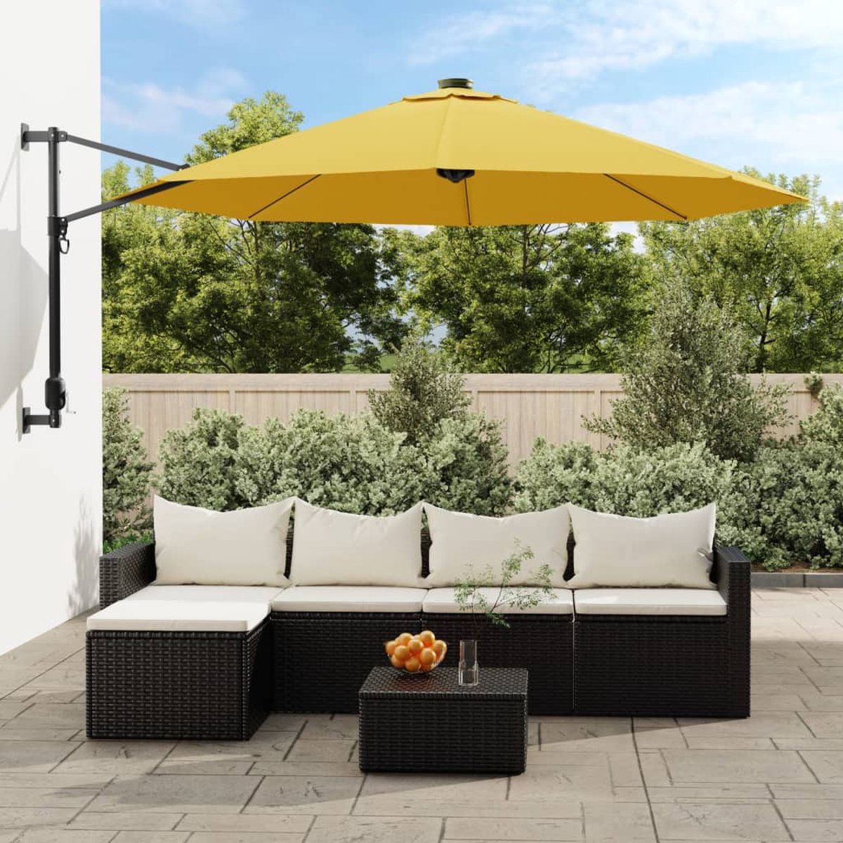 vidaXL - Wandparasol - met - LEDs - 290 - cm - geel (8720845747817)