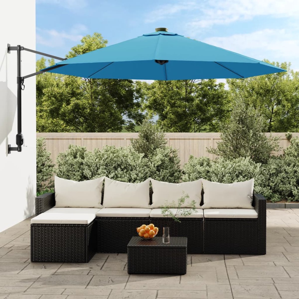 vidaXL - Wandparasol - met - LEDs - 290 - cm - zeeblauw (8720845747794)