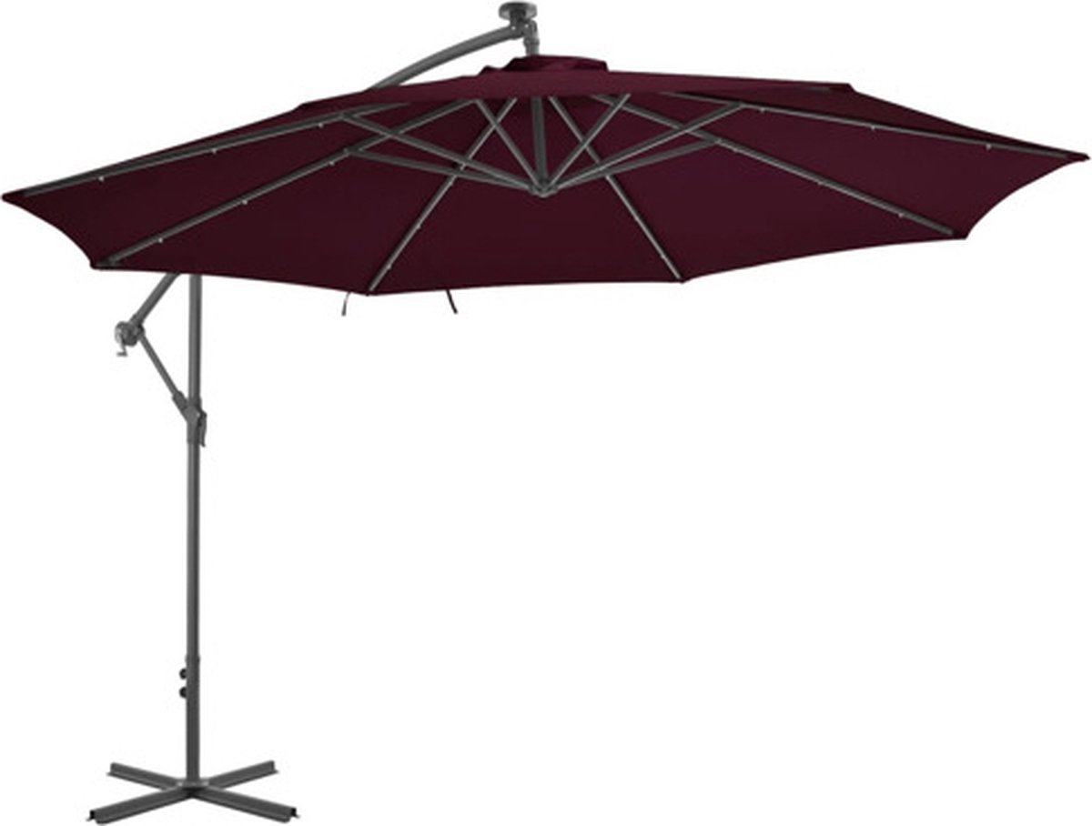 vidaXL - Zweefparasol - met - LED-verlichting - 350 - cm - bordeauxrood (8720286164648)