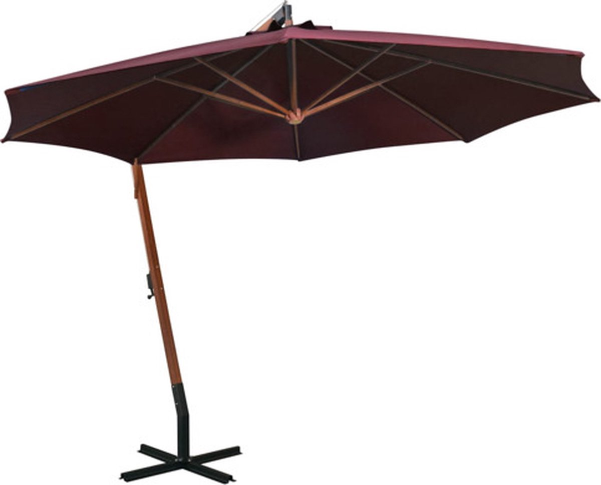vidaXL - Zweefparasol - met - paal - 3,5x2,9 - m - massief - vurenhout - bordeauxrood (8721032988112)