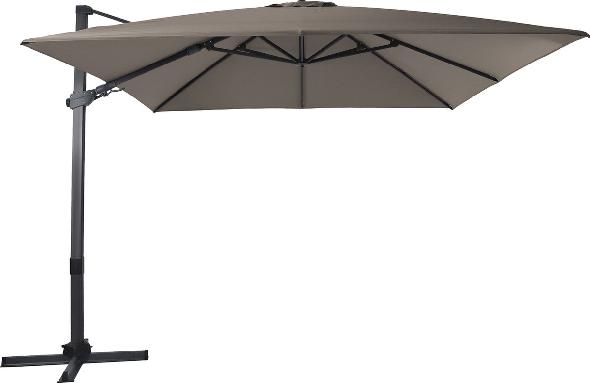 AXI Apollo Premium Zweefparasol 300x300 cm Antraciet/taupe incl. Hoes - Gepoedercoat aluminium frame met kruisvoet - 360° Draaibaar - Kantelbaar - UV werend doek (8720365063473)