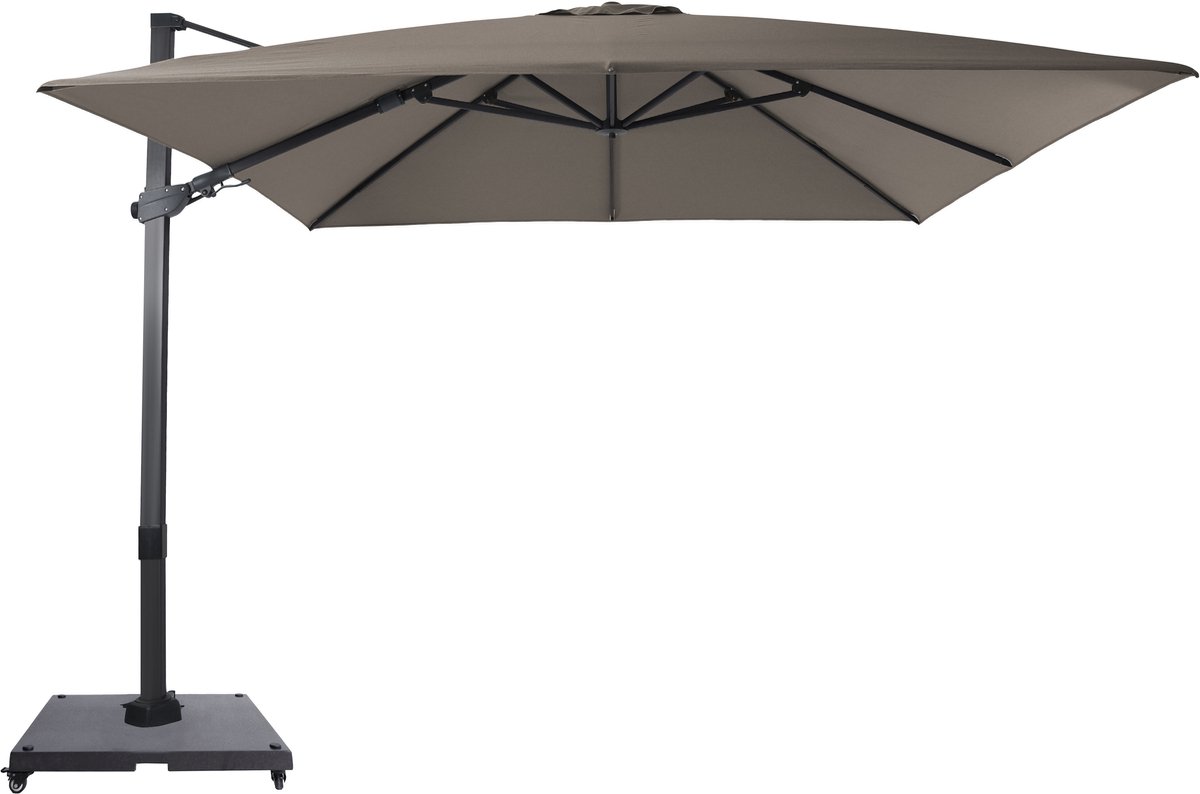 AXI Apollo Premium Zweefparasol 300x300 cm Complete set incl. Hoes & Parasolvoet met wielen Antraciet/taupe - Gepoedercoat aluminium frame met kruisvoet - 360° Draaibaar - Kantelbaar - UV werend doek (8720365068263)