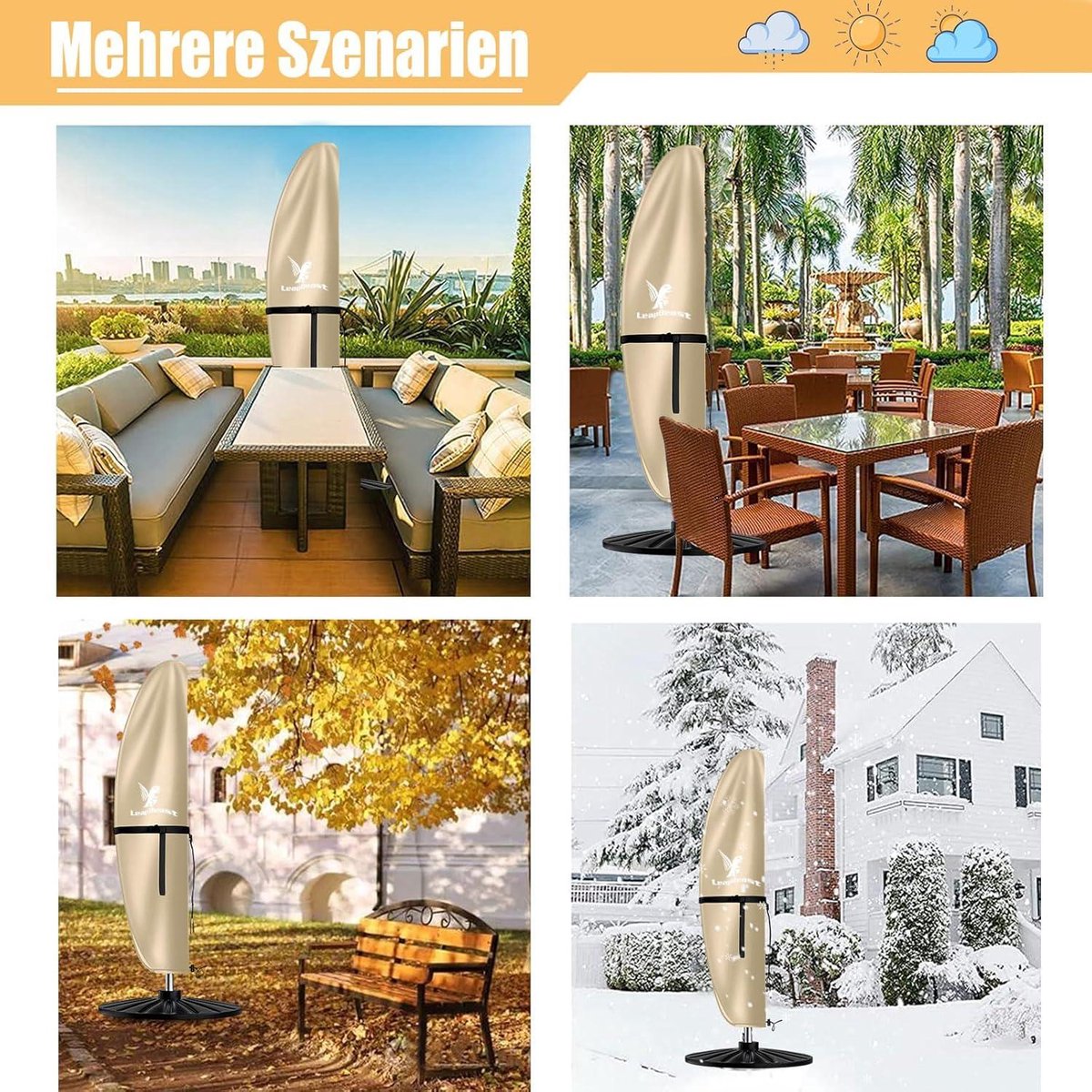 Beschermhoes voor parasol zweefparasol - 600D Oxford duurzaam uv-bescherming - rond vierkant - 2 5 m - 210 45 75 32 cm (9508836893380)