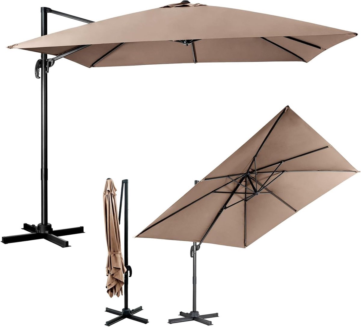 COSTWAY Parasol 300 x 300 cm vierkant, zweefparasol met zwengel, kantelbaar, 360° draaibaar, grote terrasparasol, marktscherm voor tuinen, terrassen (0015706482579)